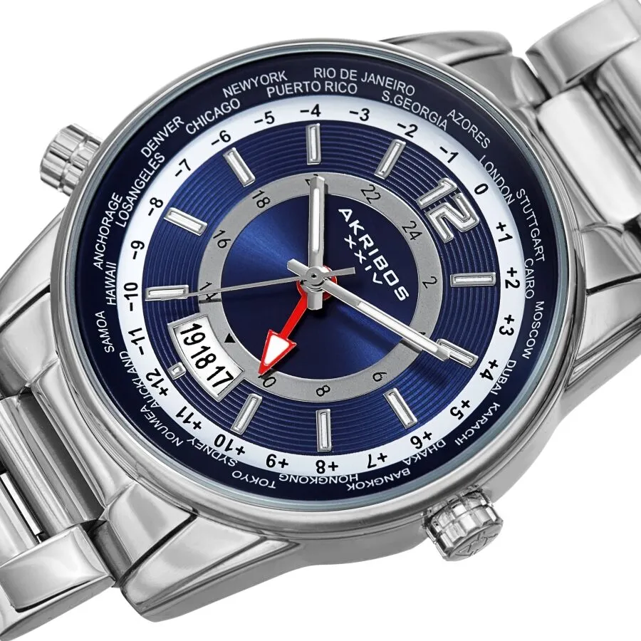 Akribos Xxiv World Time Quartz Blue Dial Men's Watch AK1021SSBU