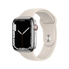 Apple Watch Series 7 [GPS   Cellular 45mm] Smart Watch w/Silver Stainless Steel Case with Starlight Sport Band. Fitness Tracker, Blood Oxygen & ECG Apps, Always-On Retina Display, Water Resistant
