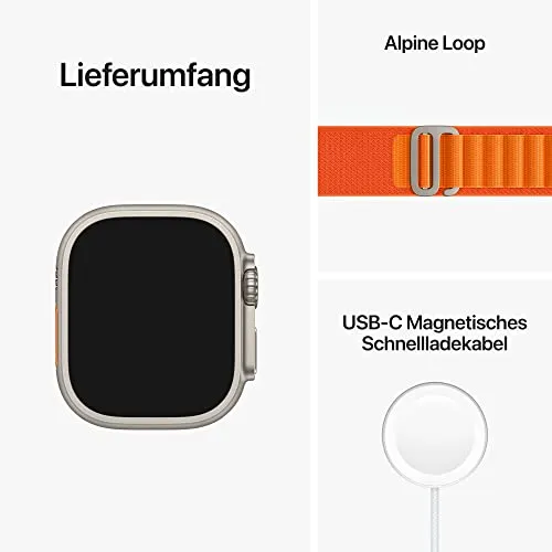Apple Watch Ultra (GPS   Cellular, 49mm) Smartwatch - Titangehäuse, Alpine Loop Orange - Medium. Fitnesstracker, präzisesGPS, Aktionstaste, extra Lange Batterielaufzeit, helleres Retina Display