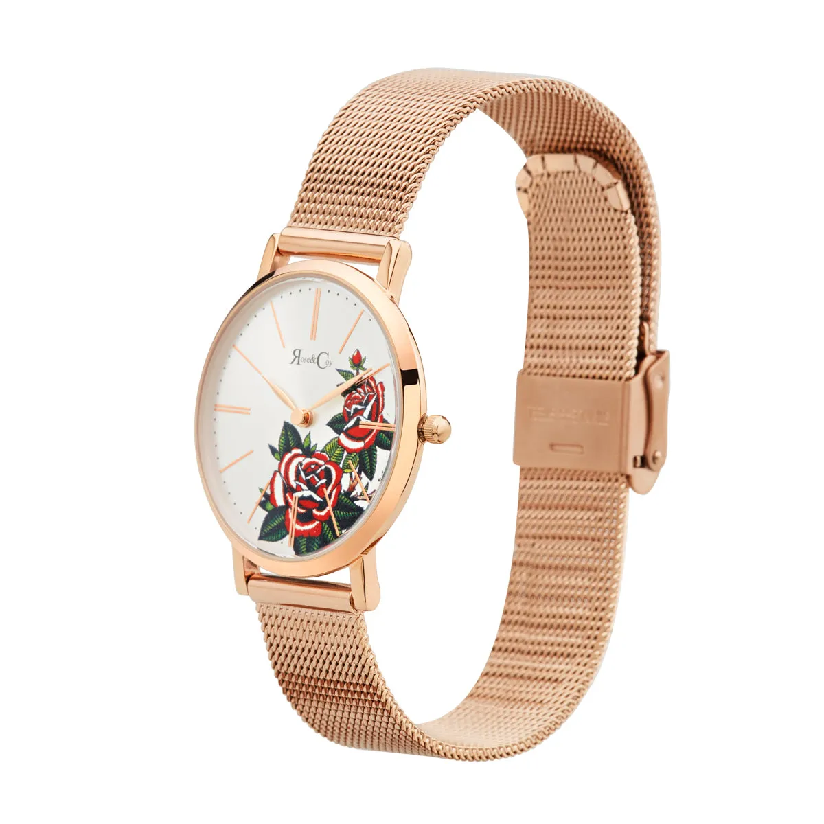 Art Series Golden Red Rose Ultra Slim 30mm Rose Gold | Mesh Strap Watch