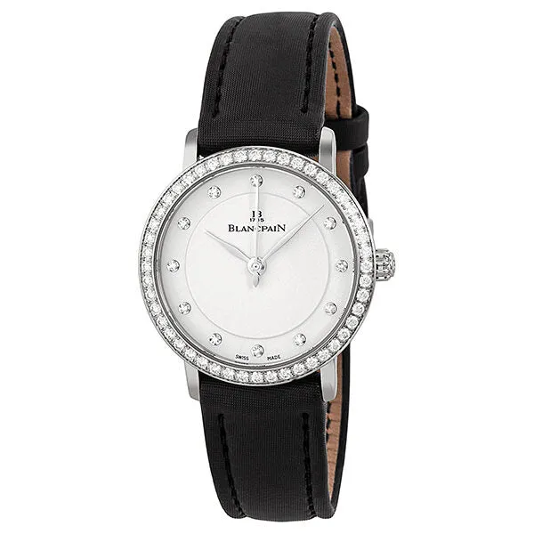 Blancpain Ultra Slim Automatic White Diamond Dial Black Fabric Strap Ladies Watch 6102-4628-95
