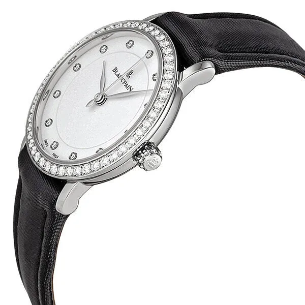 Blancpain Ultra Slim Automatic White Diamond Dial Black Fabric Strap Ladies Watch 6102-4628-95