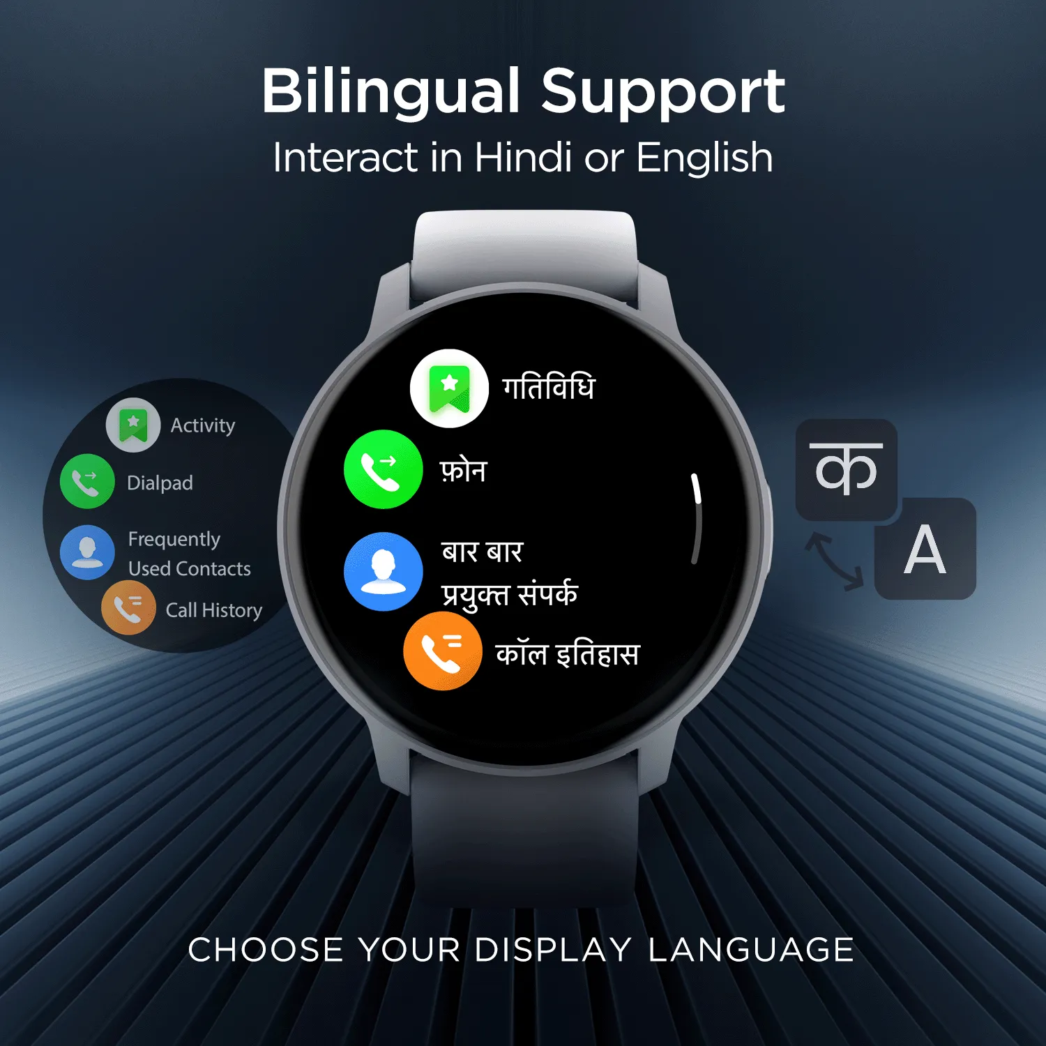 boAt Lunar Connect | Round Dial Smart Watch with 1.28” (3.25 cm) HD Display, BT Calling, Supports Hindi & English Language, Up to 20 contacts, 100  Sports Modes