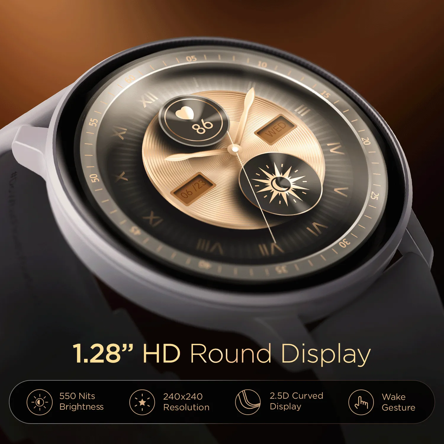 boAt Lunar Connect | Round Dial Smart Watch with 1.28” (3.25 cm) HD Display, BT Calling, Supports Hindi & English Language, Up to 20 contacts, 100  Sports Modes