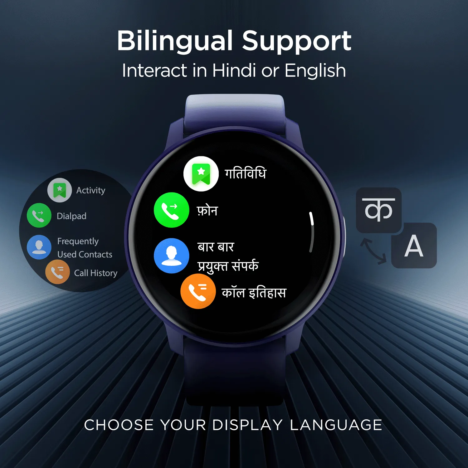boAt Lunar Connect | Round Dial Smart Watch with 1.28” (3.25 cm) HD Display, BT Calling, Supports Hindi & English Language, Up to 20 contacts, 100  Sports Modes