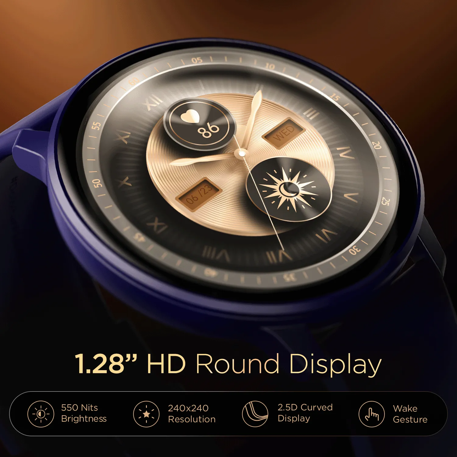 boAt Lunar Connect | Round Dial Smart Watch with 1.28” (3.25 cm) HD Display, BT Calling, Supports Hindi & English Language, Up to 20 contacts, 100  Sports Modes