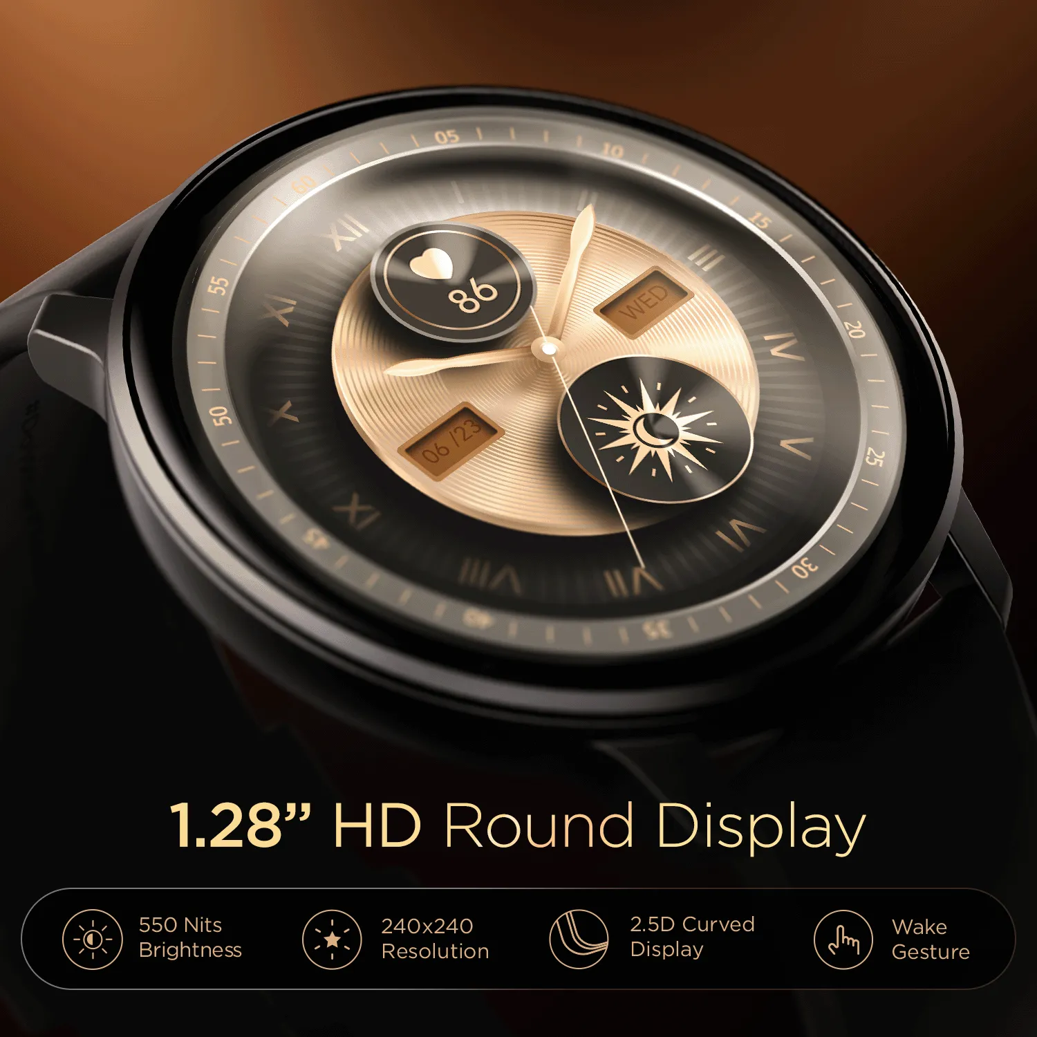 boAt Lunar Connect | Round Dial Smart Watch with 1.28” (3.25 cm) HD Display, BT Calling, Supports Hindi & English Language, Up to 20 contacts, 100  Sports Modes