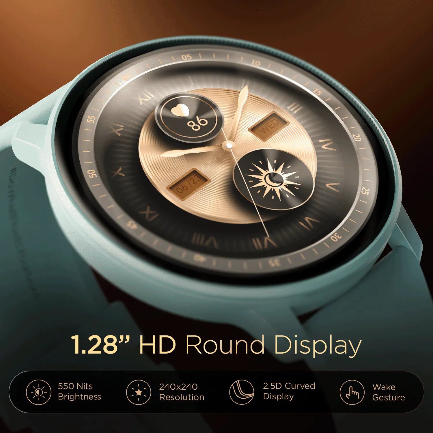 boAt Lunar Connect | Round Dial Smart Watch with 1.28” (3.25 cm) HD Display, BT Calling, Supports Hindi & English Language, Up to 20 contacts, 100  Sports Modes
