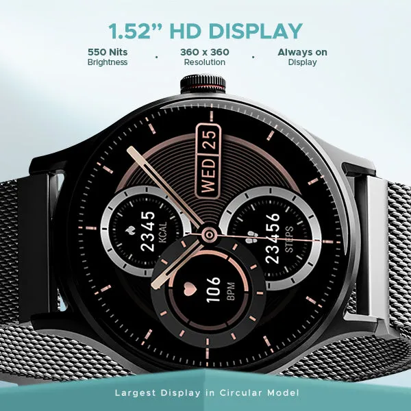 boAt Lunar Vista | Smartwatch with 1.52" (3.86cm) Vivid Round Display, BT Calling,  100  Sports Modes, AI Voice Assistant