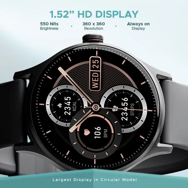 boAt Lunar Vista | Smartwatch with 1.52" (3.86cm) Vivid Round Display, BT Calling,  100  Sports Modes, AI Voice Assistant