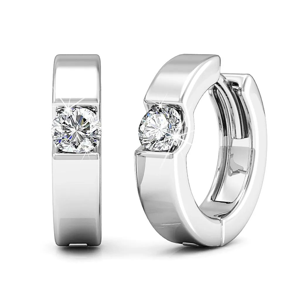 Boxed 2-Pairs Center Stone Huggie Earrings Set Embellished with SWAROVSKI Crystals