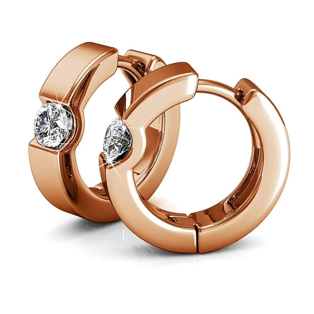 Boxed 2-Pairs Center Stone Huggie Earrings Set Embellished with SWAROVSKI Crystals