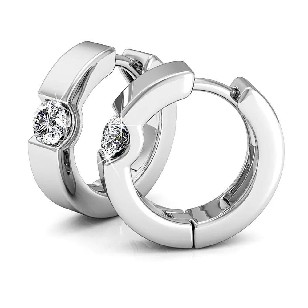 Boxed 2-Pairs Center Stone Huggie Earrings Set Embellished with SWAROVSKI Crystals