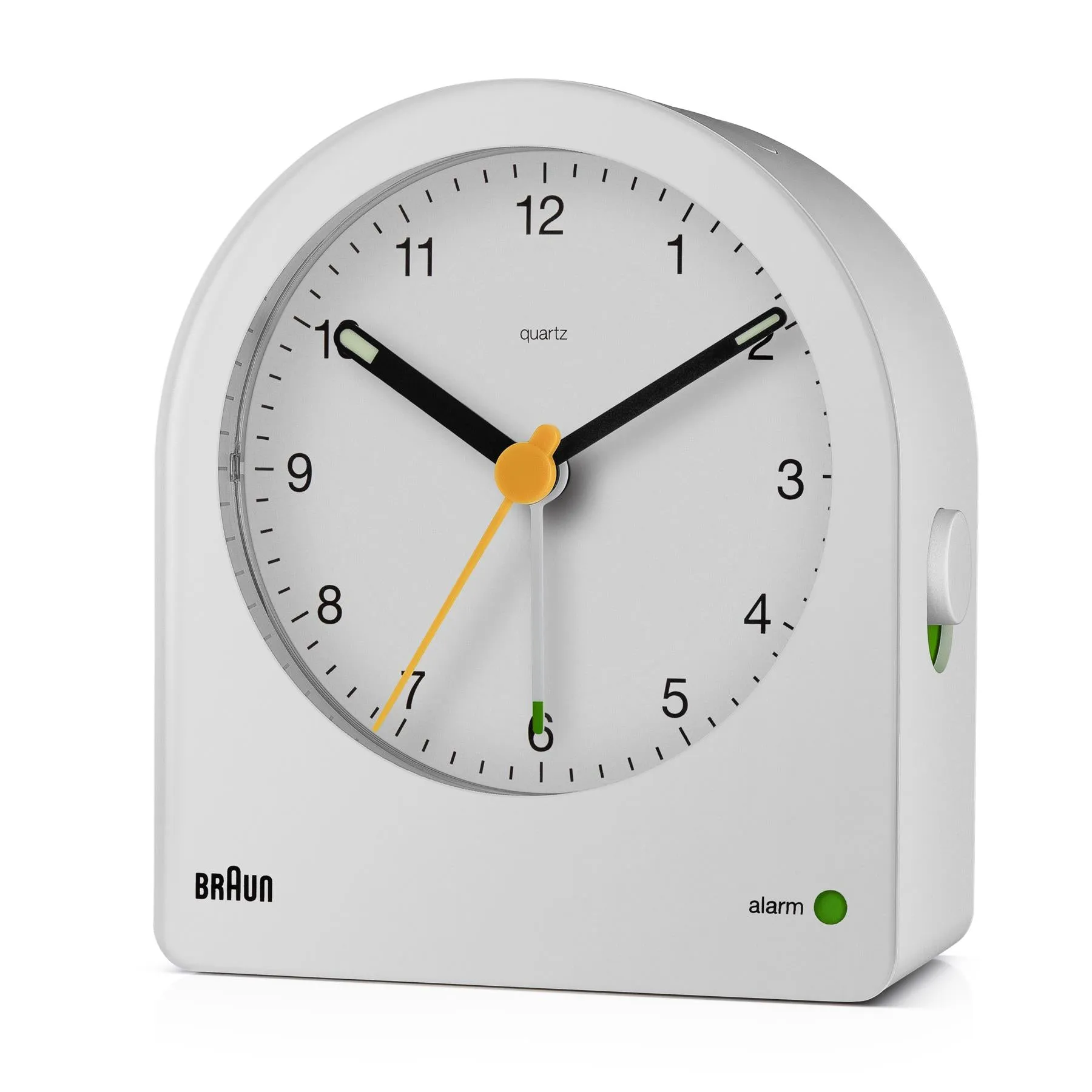 Braun Classic Clock with Snooze and Continuous Backlight, Crescendo Beep in White - BC22W