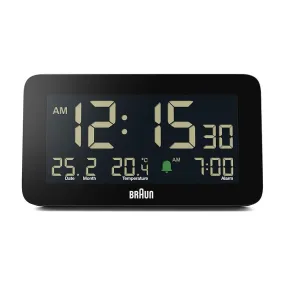 Braun Digital Clock with Date, Month and Temperature Displayed, Negative LCD Display- BC10B