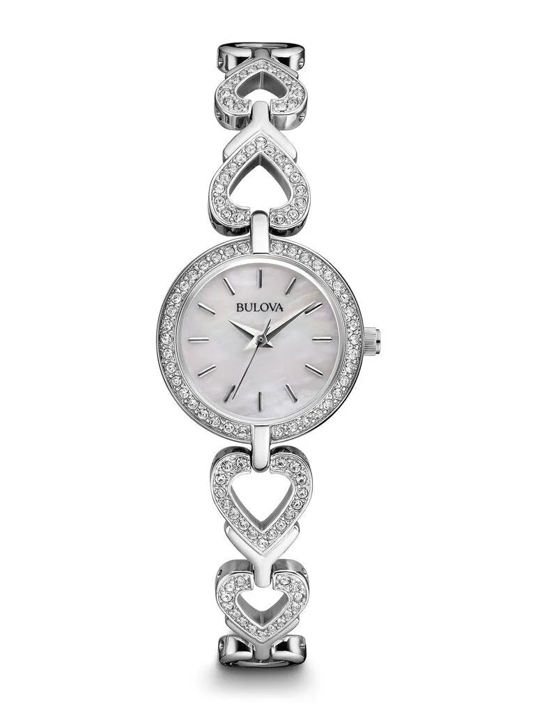 Bulova Swarovski Crystals Set White Mother of Pearl Dial Ladies Watch 96X136