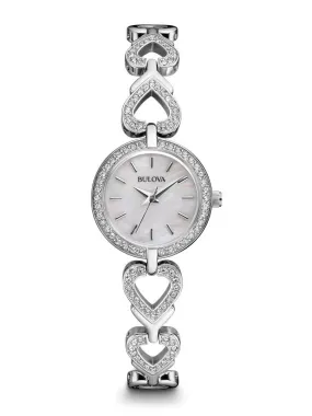 Bulova Swarovski Crystals Set White Mother of Pearl Dial Ladies Watch 96X136