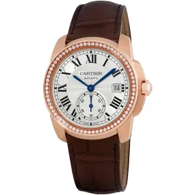 Cartier Caliber Silver Dial 18k Rose Gold Men's Watch WF100013