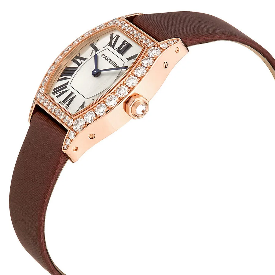 Cartier Tortue Silver Dial 18kt Rose Gold Diamond Ladies Watch WA507031