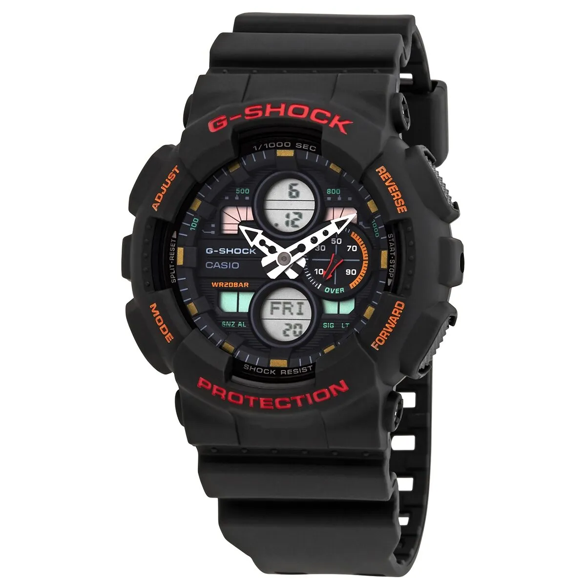Casio G-Shock Alarm World Time Chronograph Quartz Analog-Digital Black Dial Men's Watch GA140-1A4
