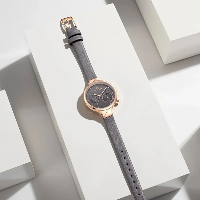 Classic Design Flower Bloom Dial Vegan Leather Strap Quartz Watches