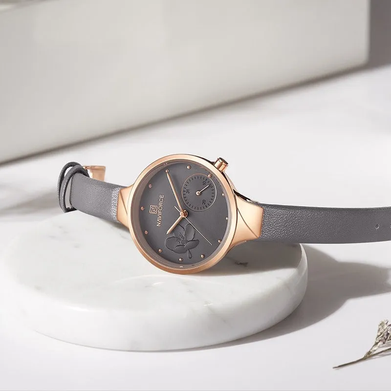 Classic Design Flower Bloom Dial Vegan Leather Strap Quartz Watches