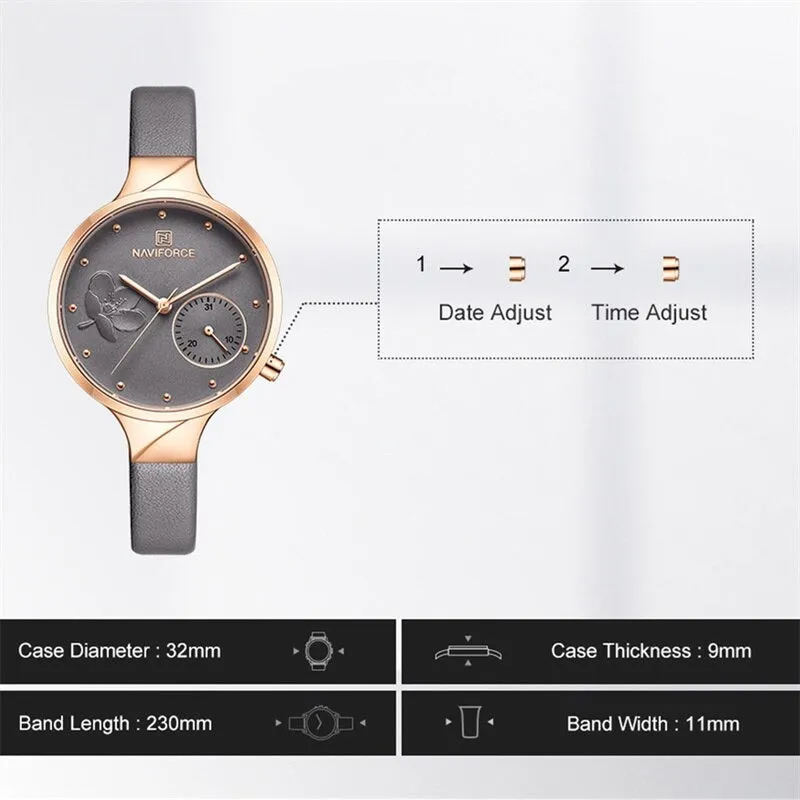 Classic Design Flower Bloom Dial Vegan Leather Strap Quartz Watches