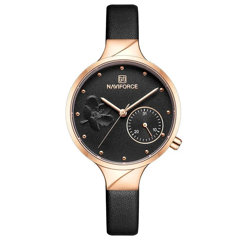 Classic Design Flower Bloom Dial Vegan Leather Strap Quartz Watches