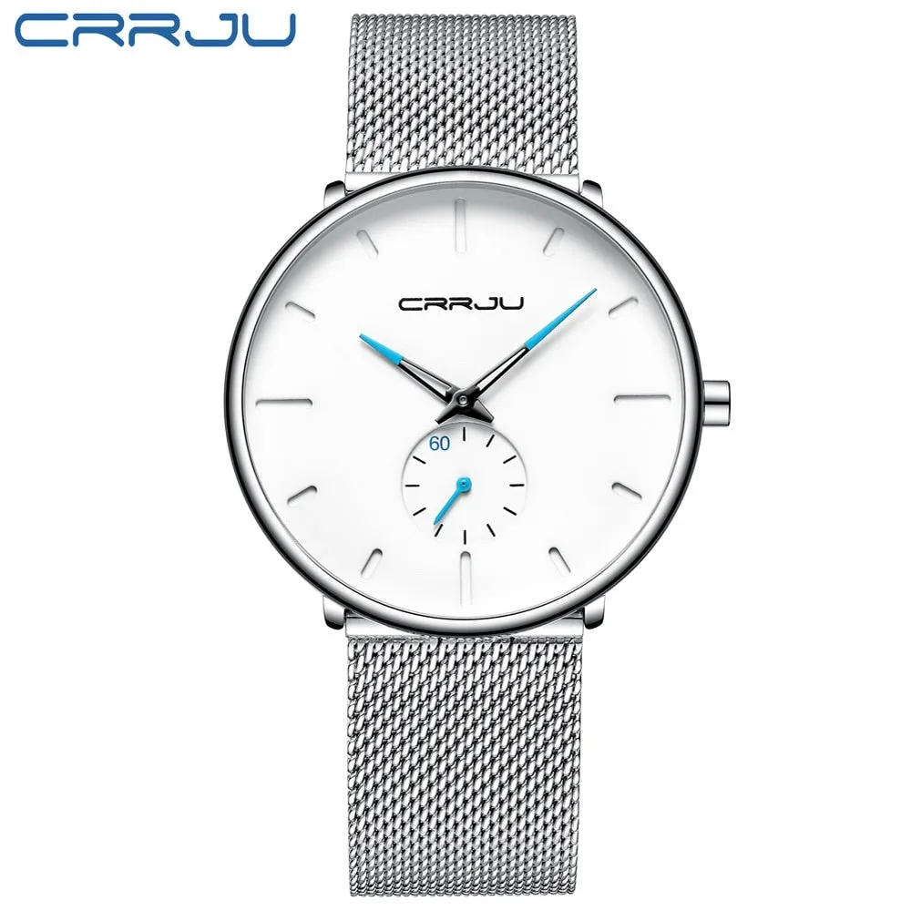 Crrju Fashion Mens Watches Top Brand Luxury Quartz Watch Men Casual Slim Mesh Steel Waterproof Sport Watch Relogio Masculino