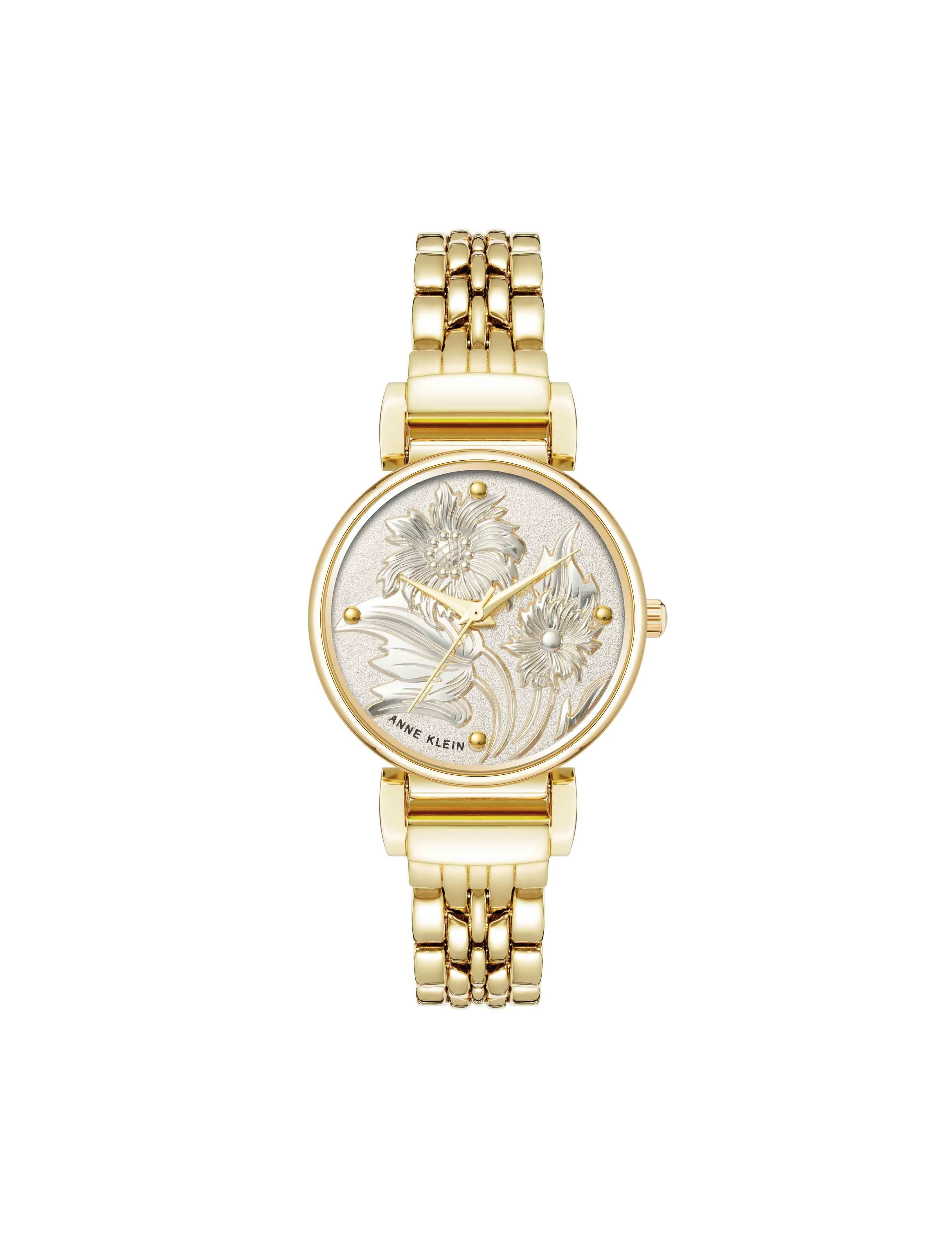 Embossed Floral Pattern Dial Watch