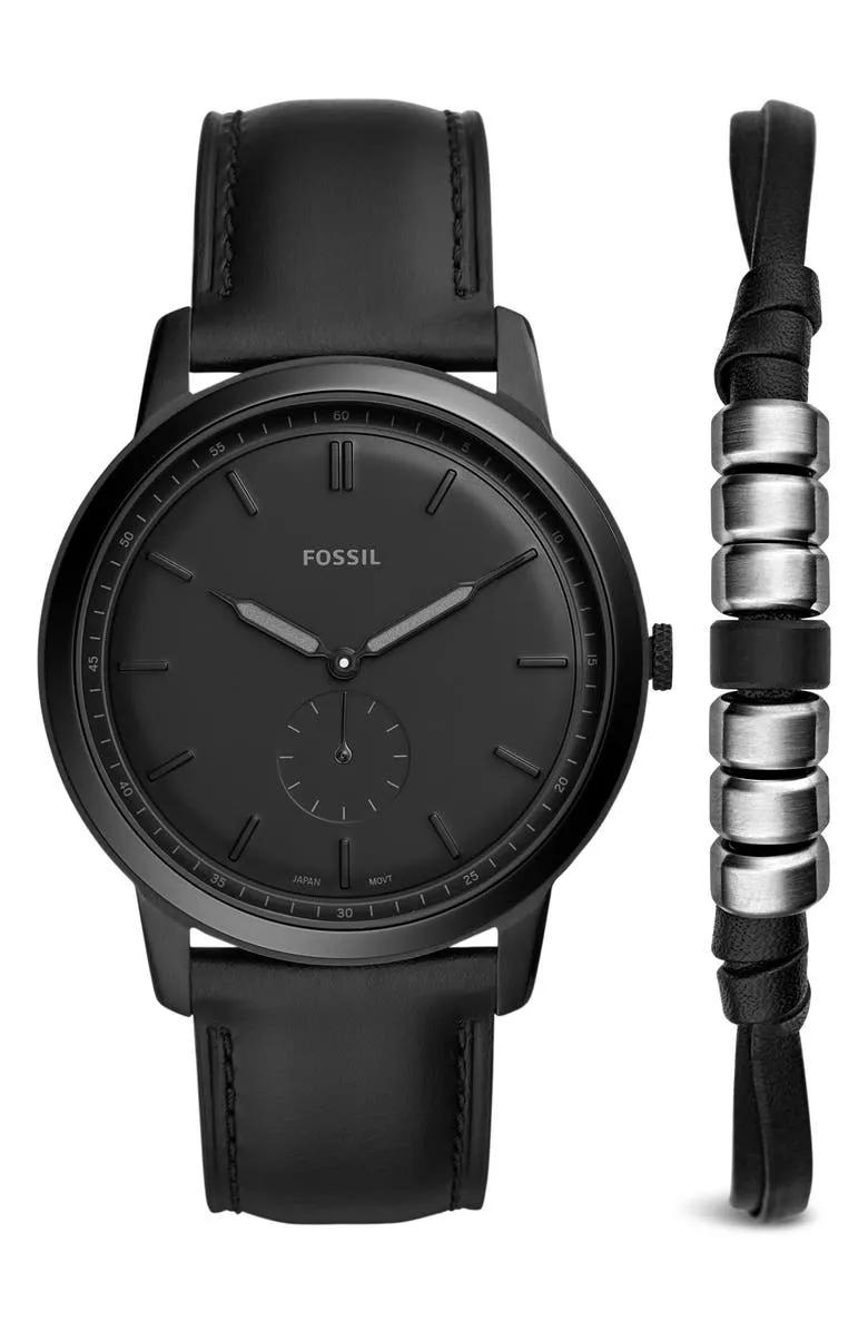 Fossil FS5500SET Minimalist Monochrome Leather Strap Men Watches Lexor Miami