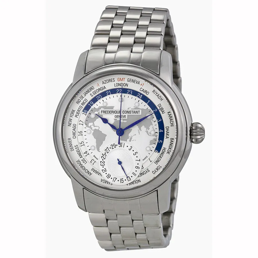 Frederique Constant Classic World Timer Silver Dial Stainless Steel Men's Watch FC-718WM4H6B