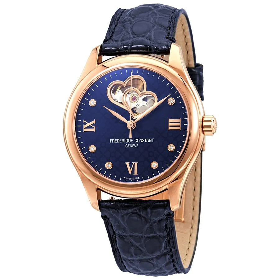 Frederique Constant Double Heartbeat Navy Diamond Dial Automatic Ladies Watch FC-310NDHB3B4