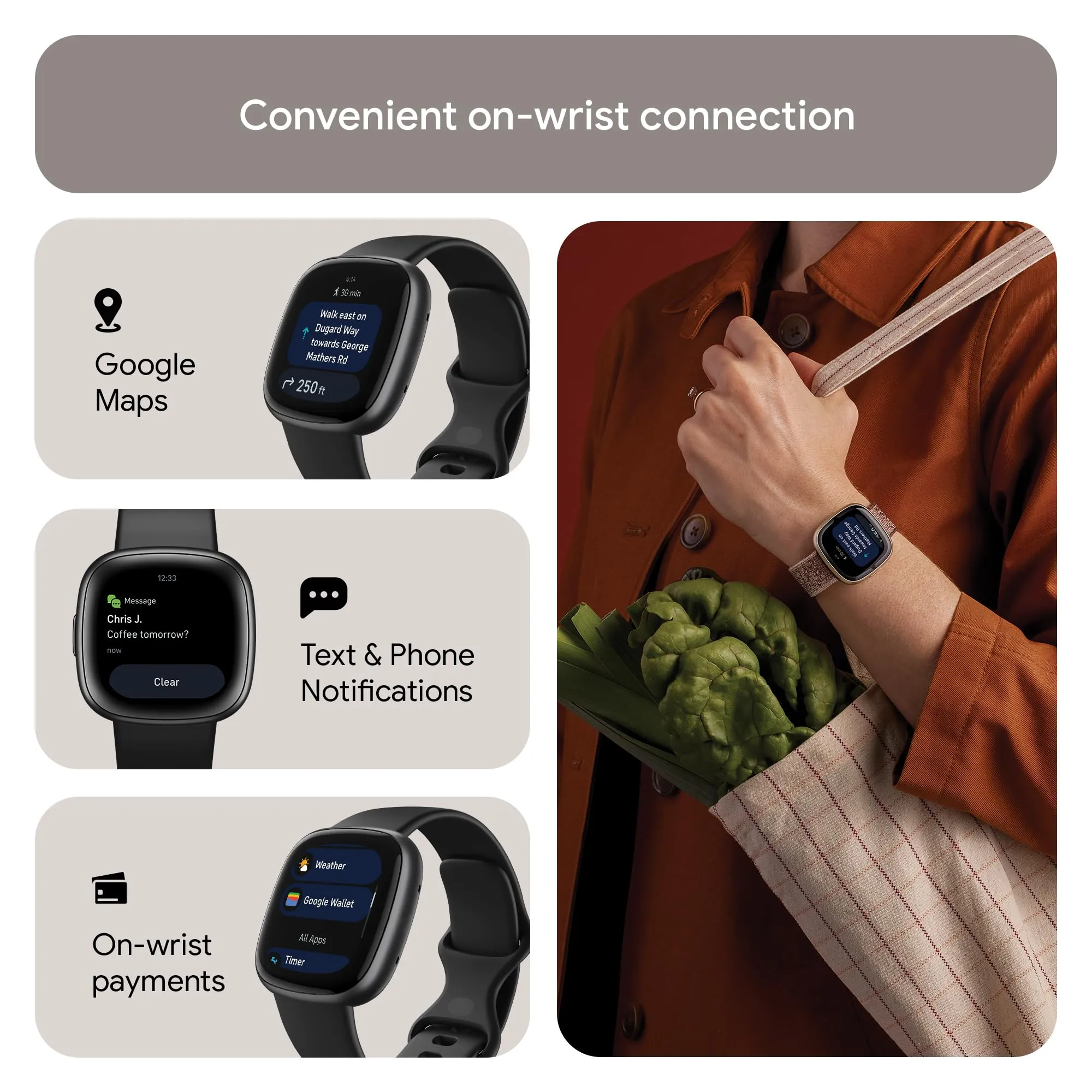 Google Fitbit Versa 4 Fitness Smartwatch with built-in GPS and up to 6 days battery life - compatible with iOS 15 or higher & Android OS 9.0 or higher, Black/Graphite