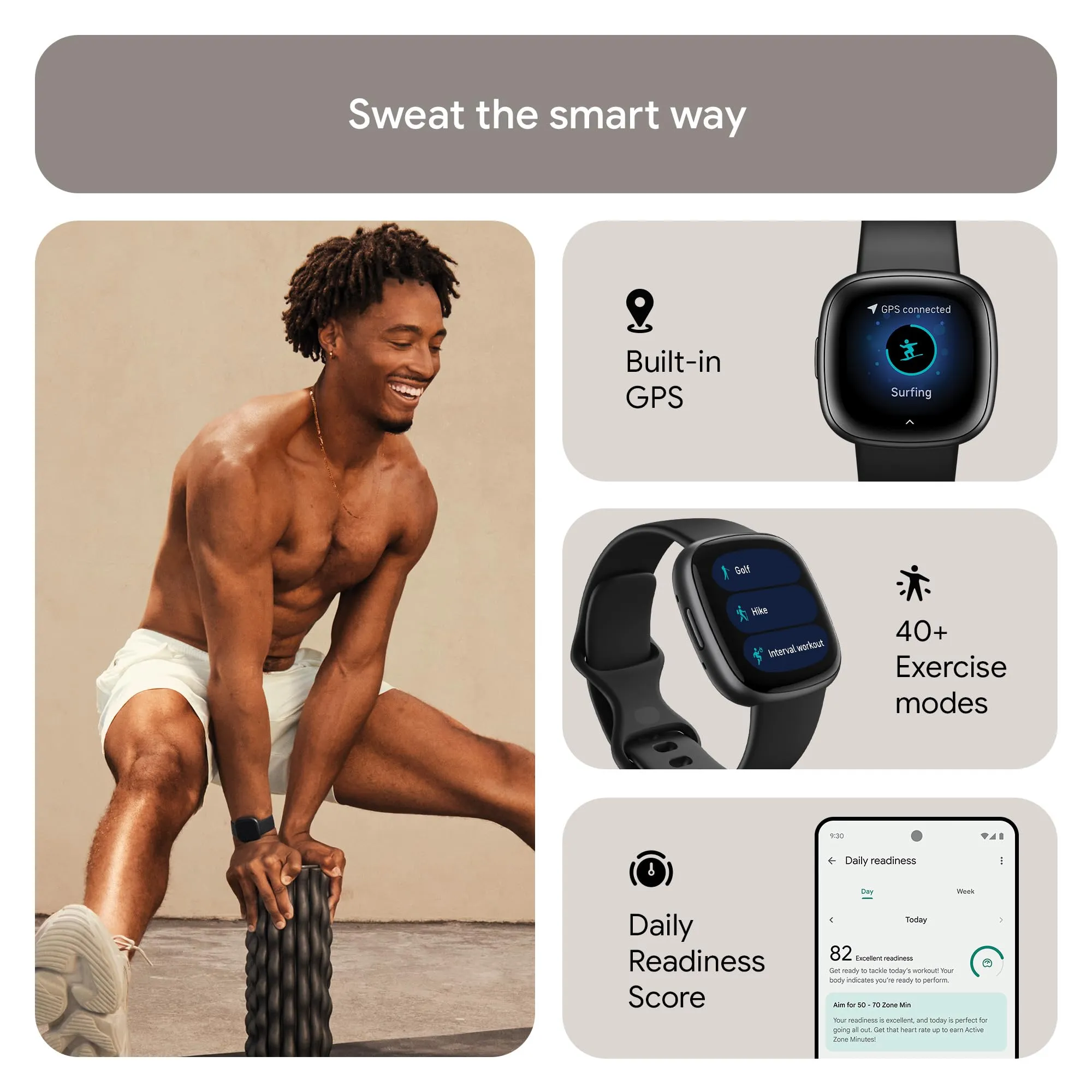 Google Fitbit Versa 4 Fitness Smartwatch with built-in GPS and up to 6 days battery life - compatible with iOS 15 or higher & Android OS 9.0 or higher, Black/Graphite