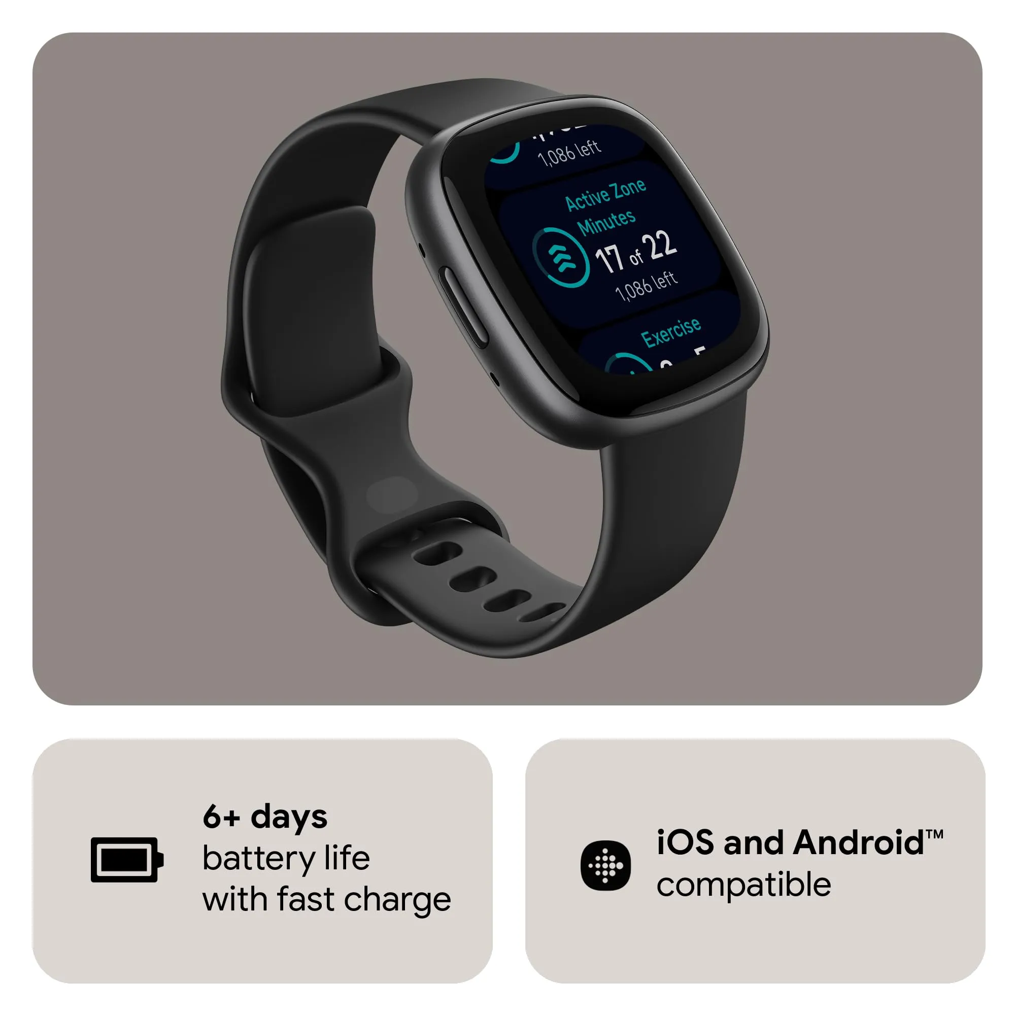 Google Fitbit Versa 4 Fitness Smartwatch with built-in GPS and up to 6 days battery life - compatible with iOS 15 or higher & Android OS 9.0 or higher, Black/Graphite