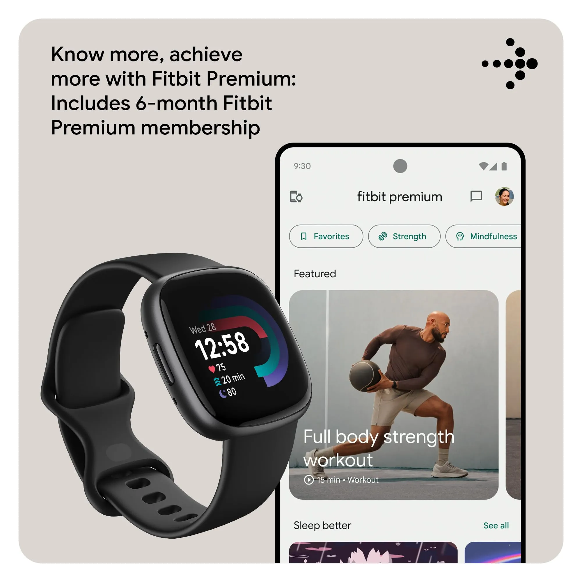 Google Fitbit Versa 4 Fitness Smartwatch with built-in GPS and up to 6 days battery life - compatible with iOS 15 or higher & Android OS 9.0 or higher, Black/Graphite