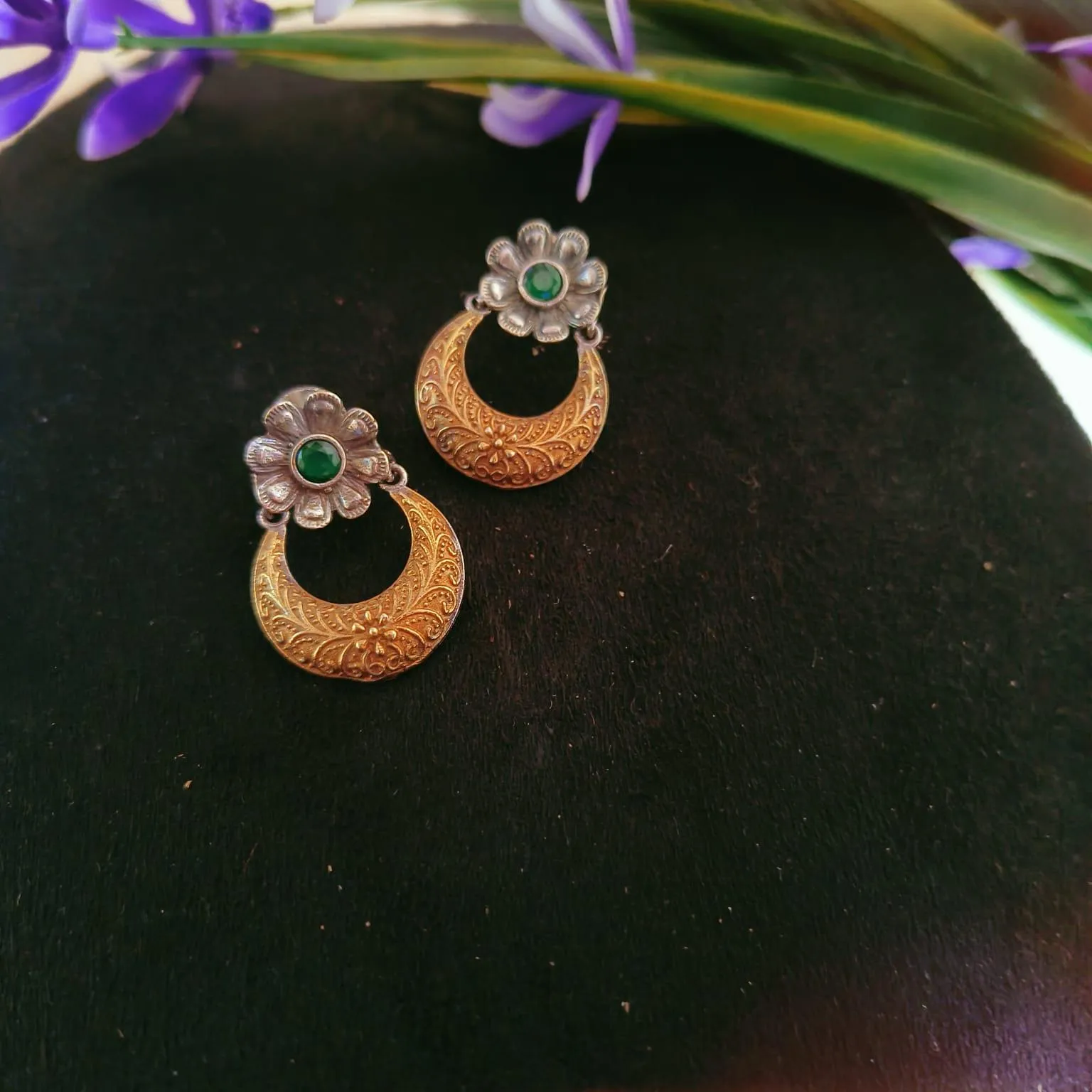 Half Moon Dual Tone Oxidised Earrings | Sarichka