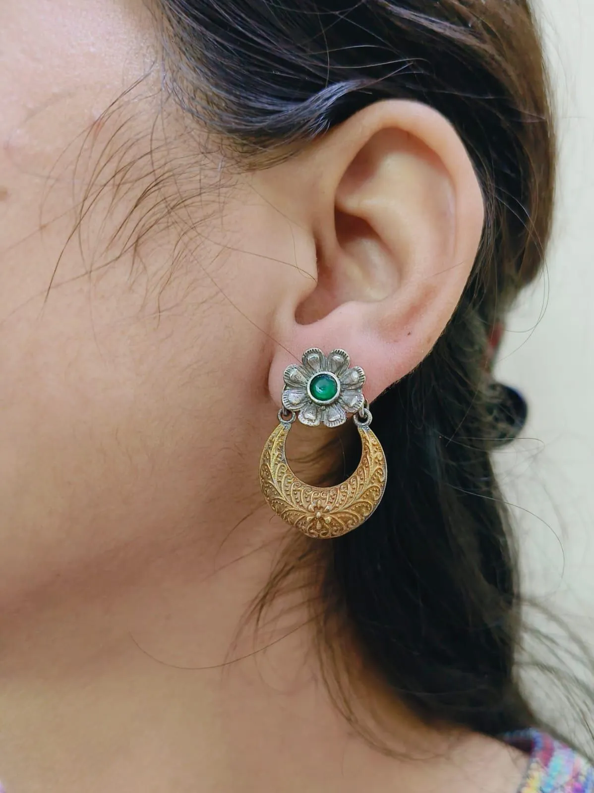 Half Moon Dual Tone Oxidised Earrings | Sarichka