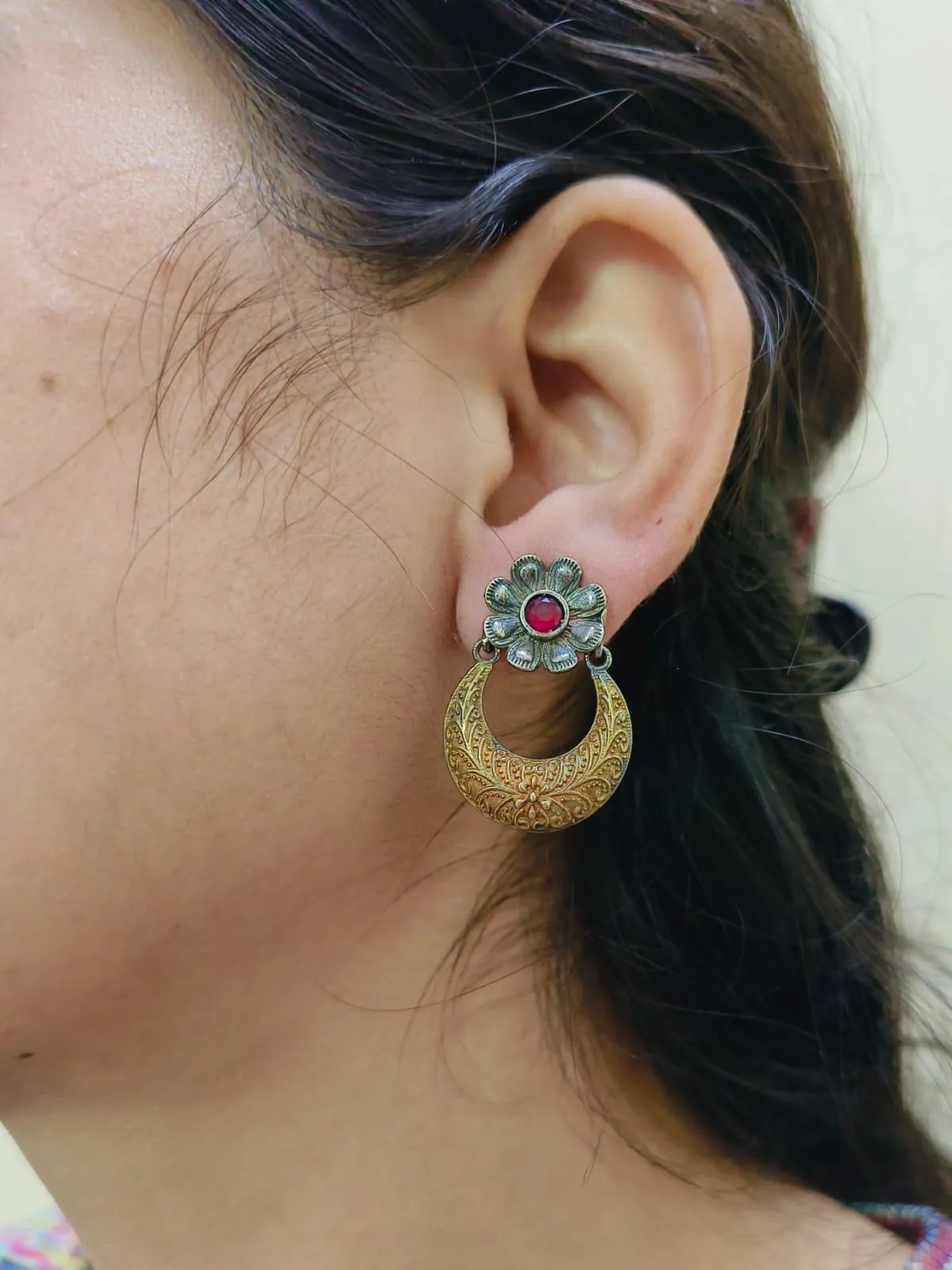 Half Moon Dual Tone Oxidised Earrings | Sarichka
