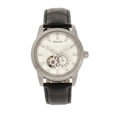 Heritor Automatic Davidson Semi-Skeleton Leather-Band Watch