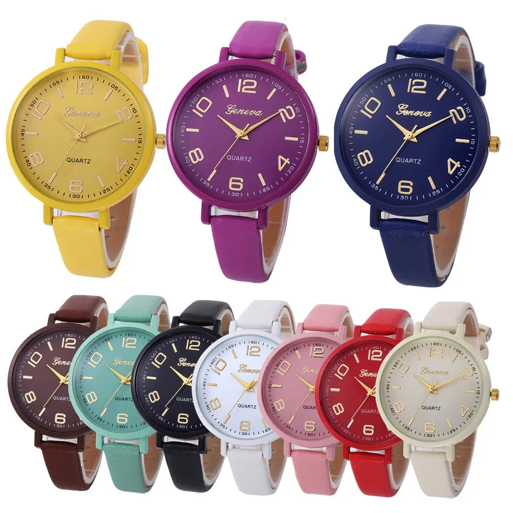Hotest Women Casual Quartz PU Leather Wristwatch Analog Ladies Simple Leather Deployment Bucket Alloy Watch Montre Femme