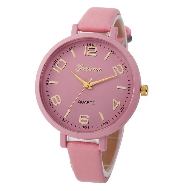 Hotest Women Casual Quartz PU Leather Wristwatch Analog Ladies Simple Leather Deployment Bucket Alloy Watch Montre Femme