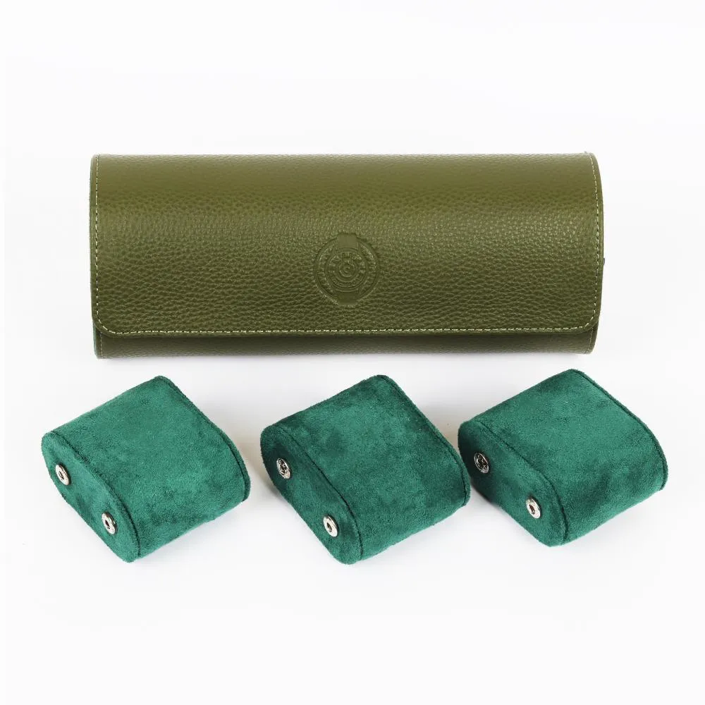 HQ Watch Care 3 Slots Watch Roll Travel Case Olive Green