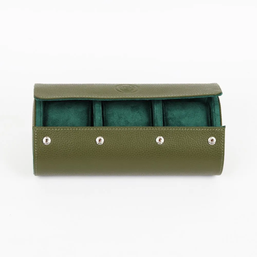 HQ Watch Care 3 Slots Watch Roll Travel Case Olive Green