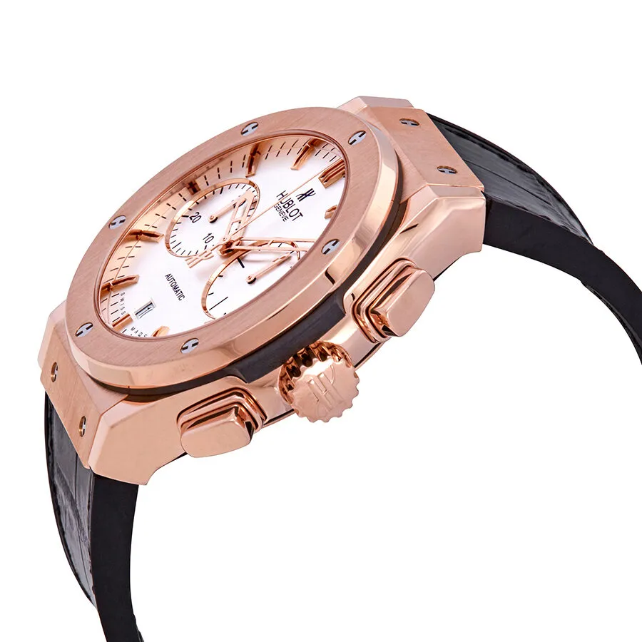 Hublot Classic Fusion Silver Dial Chronograph 18kt Rose Gold Black Leather Men's Watch 521.OX.2610.LR