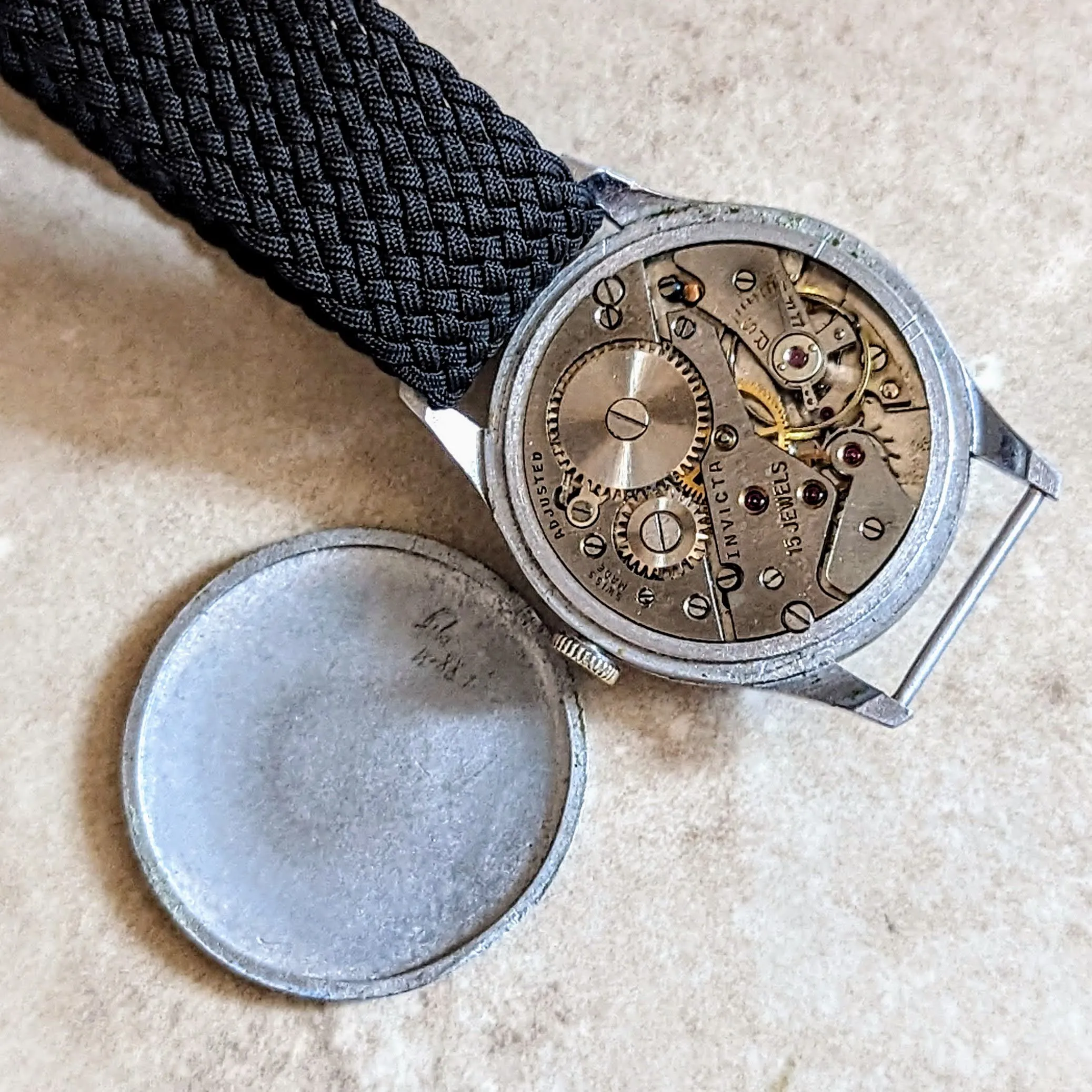 INVICTA Military Wristwatch 15 Jewels Cal. 114 Adjusted Swiss 1950's Vintage Watch