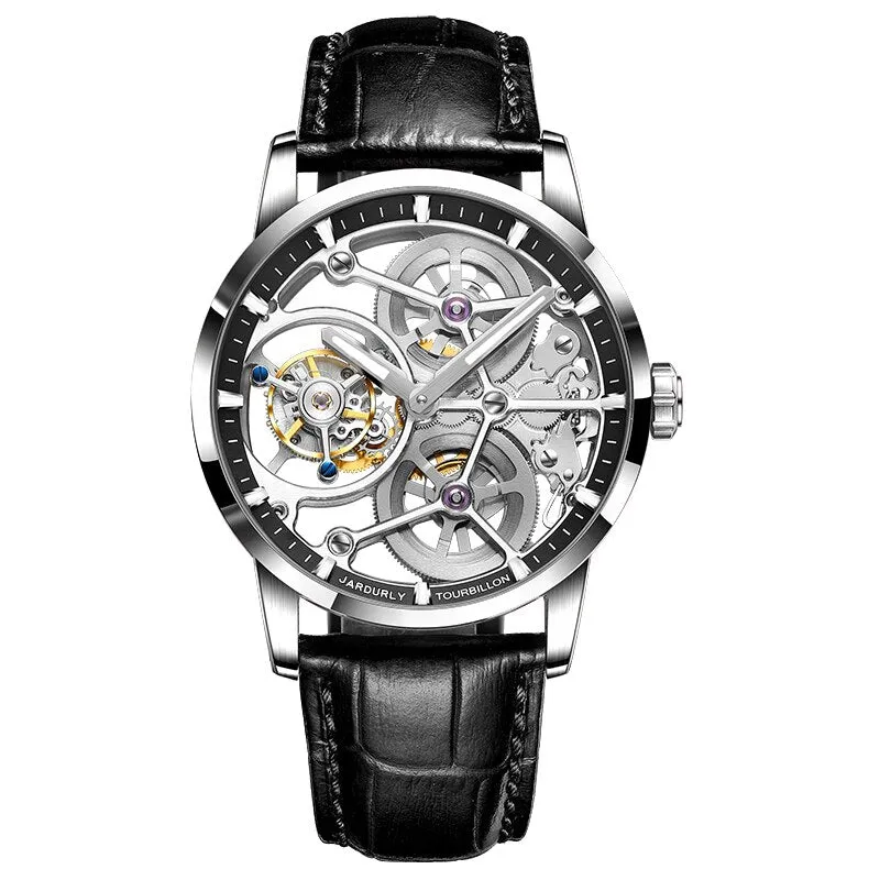 JINLERY Nine-Position Tourbillon Watch Hand Wind Watch Special Skeleton Mechanical Luxury Watches Steel Strap 2021 часы мужские