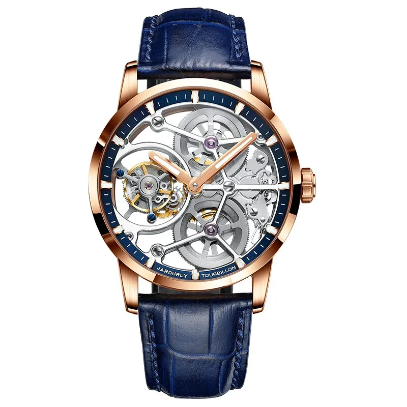 JINLERY Nine-Position Tourbillon Watch Hand Wind Watch Special Skeleton Mechanical Luxury Watches Steel Strap 2021 часы мужские