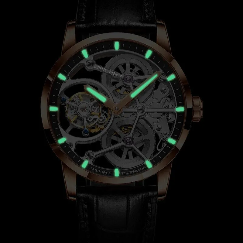 JINLERY Nine-Position Tourbillon Watch Hand Wind Watch Special Skeleton Mechanical Luxury Watches Steel Strap 2021 часы мужские